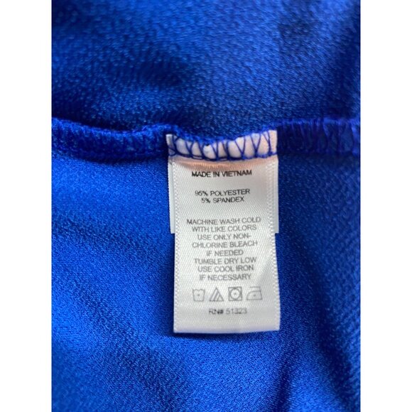 CeCe Blouse M Royal Blue Keyhole Back 3/4 Sleeve Tie Neck Elegant Design Career - Picture 5 of 8